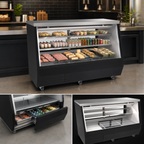 Thumbnail image #4 for Omcan USA 50106 71-Inch Black Square Glass Full-Service Refrigerated Deli Display Case, Self-Contained, 30.06 Cu. Ft. Display/11.31 Cu. Ft. Storage