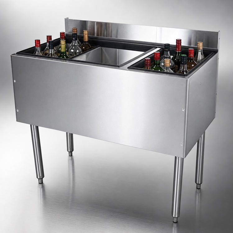 Product image #4 for CHOICE 48-Inch Underbar Combo Ice Bin and Cocktail Unit with Bottle Wells and 10-Circuit Cold Plate