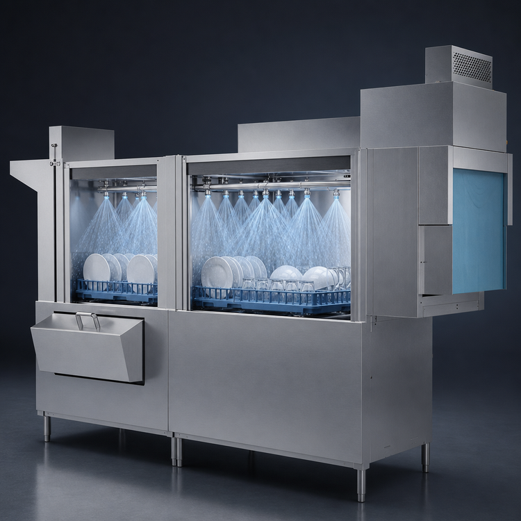 Product image #4 for Champion E-Series DualRinse 90 PRO-HD-HR High-Temperature Rack Conveyor Dishwasher with 54-Inch Single Tank and 36-Inch Prewash