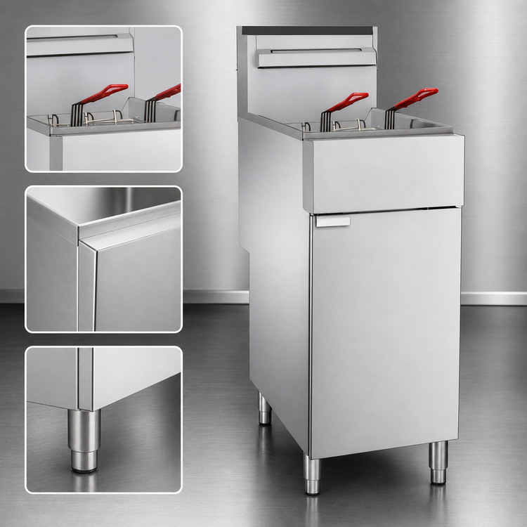 Product image #4 for BakeMax BAKEG50 Natural Gas Floor Model Fryer, 50 lb. Capacity, 120,000 BTU