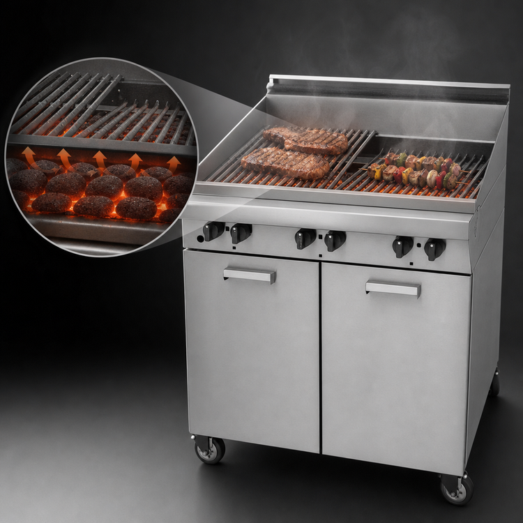 Product image #4 for Garland Master Series 34-Inch Gas Charbroiler with Storage Base, Briquettes, and Flat/Tilt Grates
