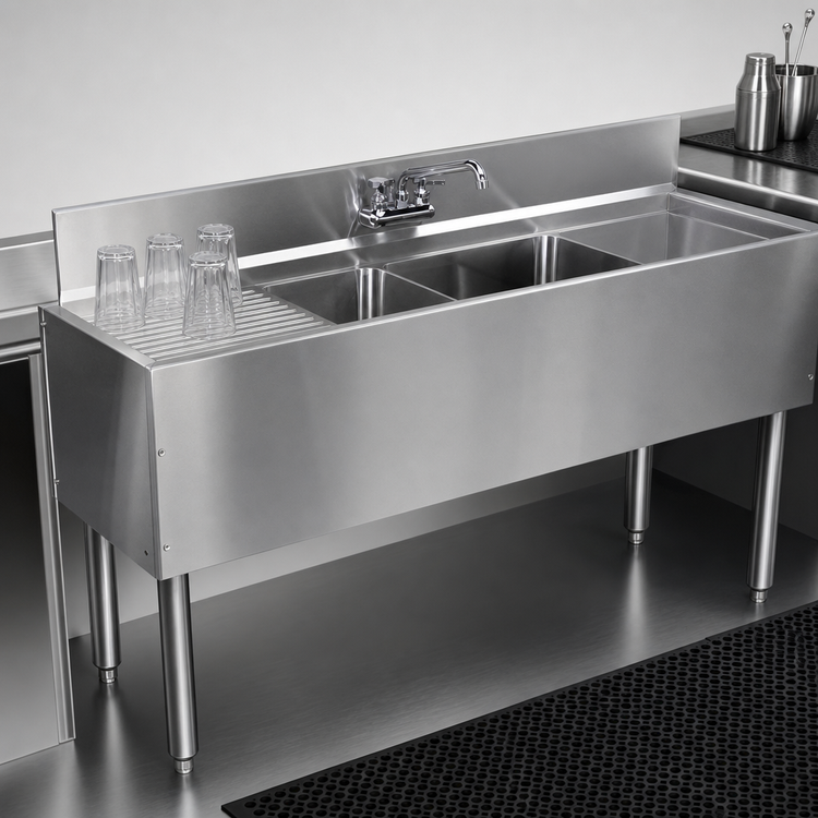 Product image #4 for Choice Two-Compartment Underbar Sink Unit with Left Drainboard and Faucet, 36-Inch W x 24-Inch D