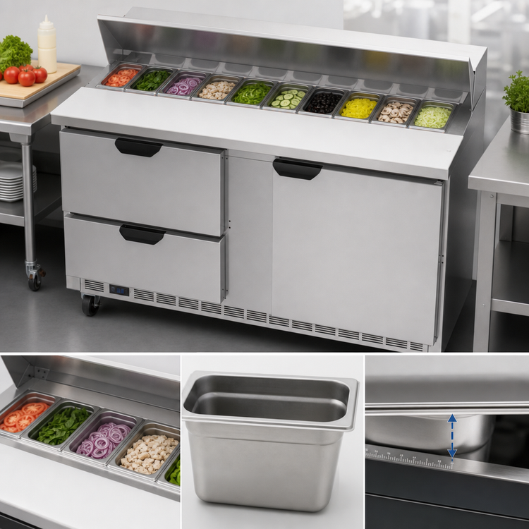 Product image #5 for Beverage-Air Two-Section 60-Inch Sandwich Prep Table Refrigerated Counter with 10-Pan Top, Drawers, and Door