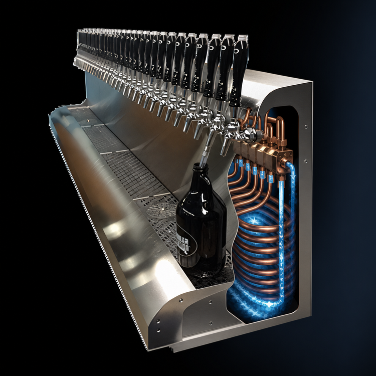 Product image #4 for Perlick 4076DN6 6-Faucet Bottom-Exit Modular Wall-Mount Glycol-Cooled Draft Beer Dispensing Tower