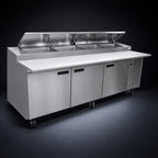 Thumbnail image #4 for Delfield LiquiTec 18699PTLP 99-Inch Three-Section Self-Contained Refrigerated Pizza Prep Table with Raised Rail and 20-Inch Cutting Board