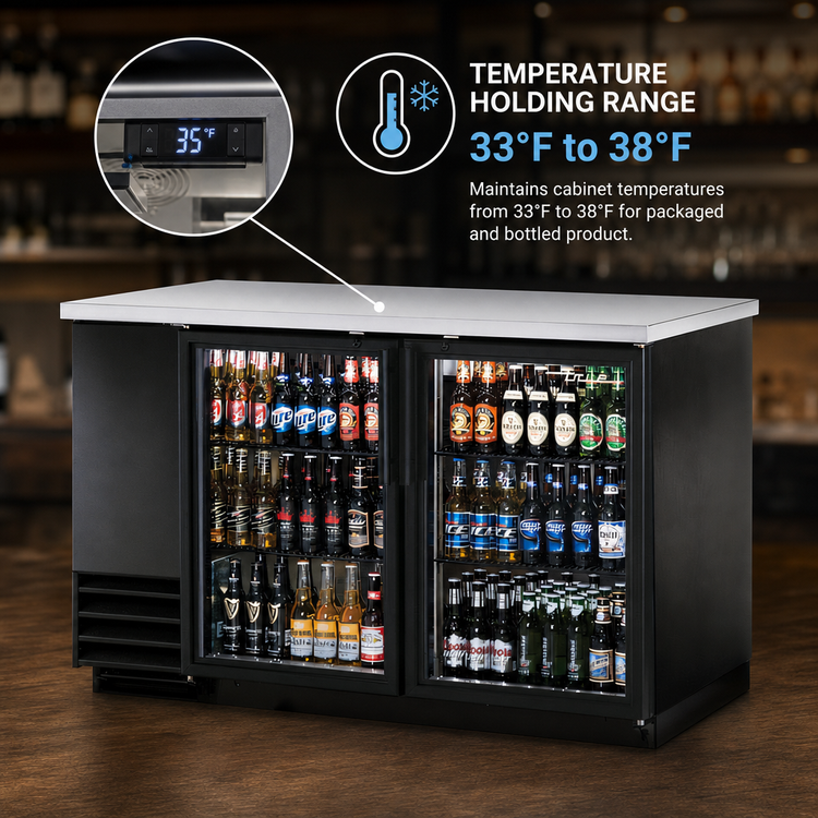 Product image #4 for True 2-Section Glass Door Back Bar Cooler, 58-7/8 Inch Wide, Stainless Steel Top