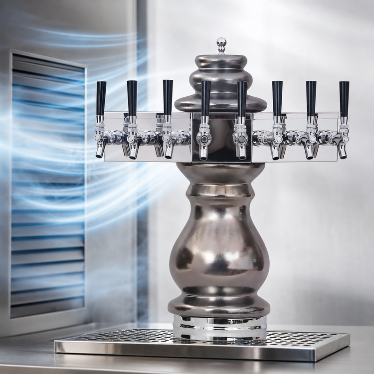 Product image #4 for Glastender Braumeister 8-Faucet Air-Cooled Countertop Draft Dispensing Tower with Mirror Finish Surface-Mount Drain Pan