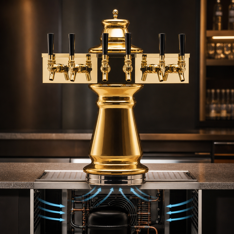 Product image #4 for Glastender Vienna 6-Faucet Polished Brass Air-Cooled Countertop Draft Dispensing Tower