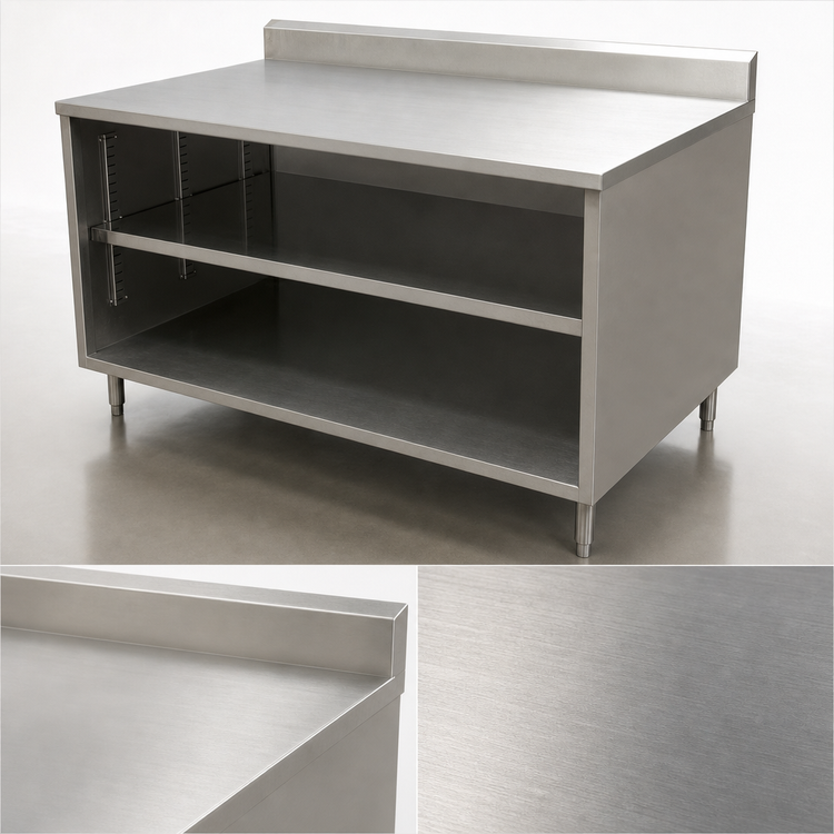 Product image #4 for BK Resources Stainless Steel Chef Table with 5-Inch Riser, Open Front Cabinet Base, 30" W x 18" D x 39-3/4" H