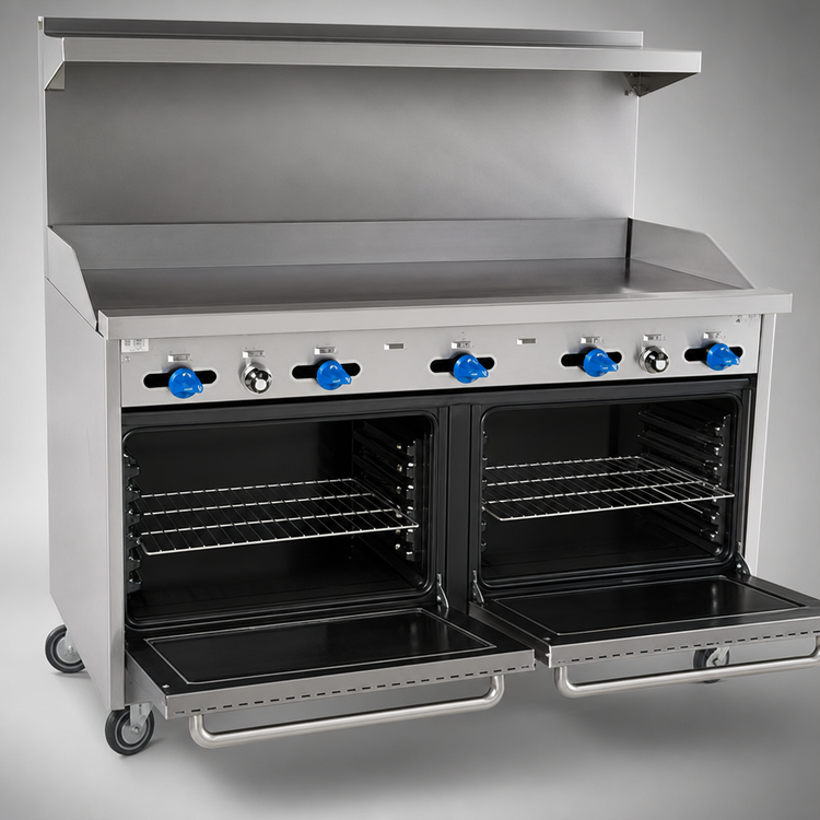 Product image #4 for Comstock-Castle 60-Inch Commercial Gas Range with 3/4-Inch Griddle, 2 Standard Ovens and Back Riser High Shelf