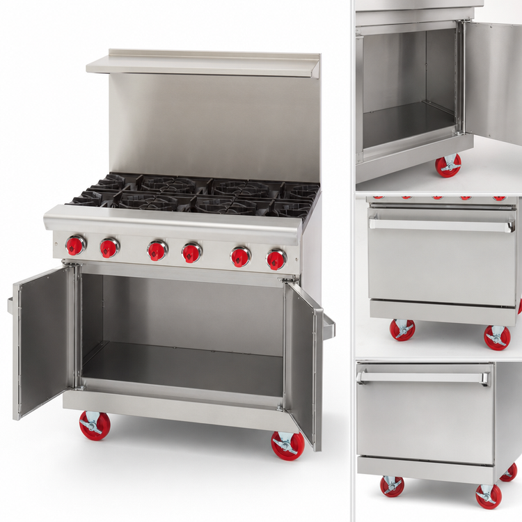 Product image #4 for American Range Green Flame 36-Inch Commercial Gas Range with 6 Open Burners and Storage Cabinet Base