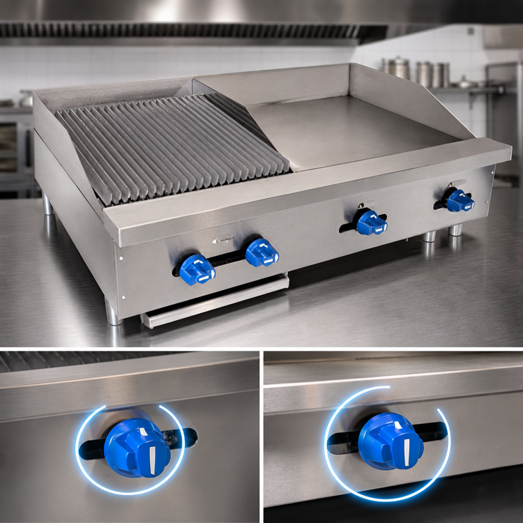 Product image #4 for Comstock-Castle 42-Inch Wide Countertop Gas Char-Broiler/Griddle Combination with 24-Inch Griddle and 18-Inch Broiler