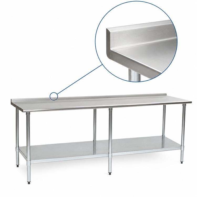 Product image #4 for Eagle Group Budget Series 144-Inch x 36-Inch 430 Stainless Steel Work Table with Rear Up-Turn and Undershelf