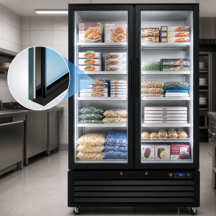 Product image #4 for Atosa Two-Section Glass Door Freezer Merchandiser, 28.5 Cu. Ft., Black, Bottom-Mount Self-Contained