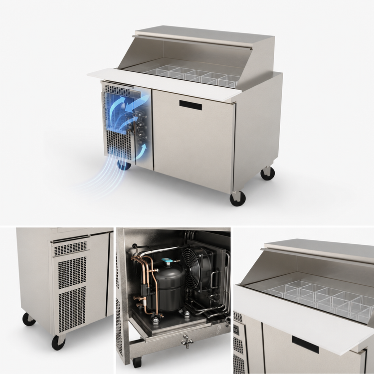 Product image #4 for Randell 48-Inch One-Section High Heat Refrigerated Mega-Top Sandwich Prep Table / Breading Table