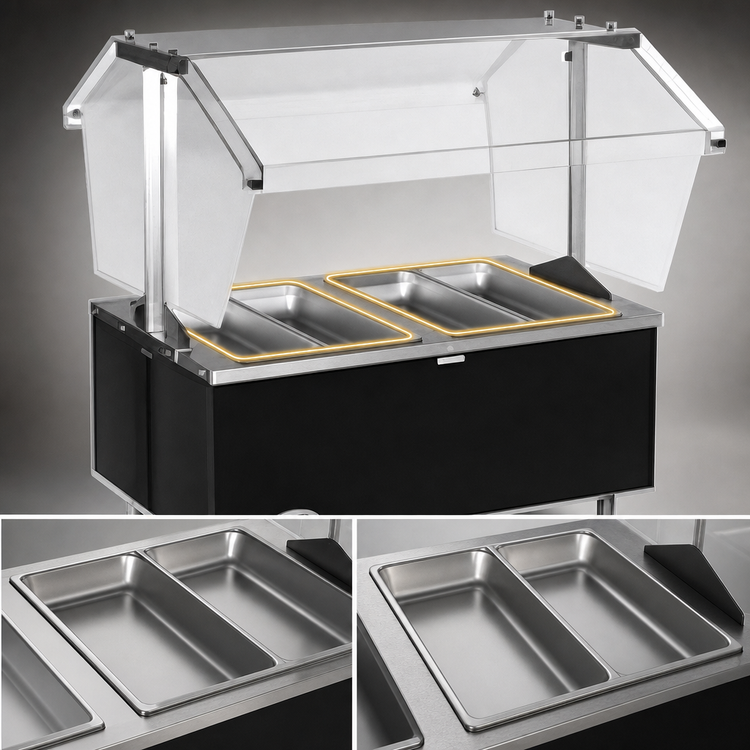 Product image #4 for Eagle Service Mate Deluxe 4-Well Countertop Electric Buffet Hot Food Table with Double-Sided Sneeze Guard, 63-5/8 Inch, 240V, 3-Phase