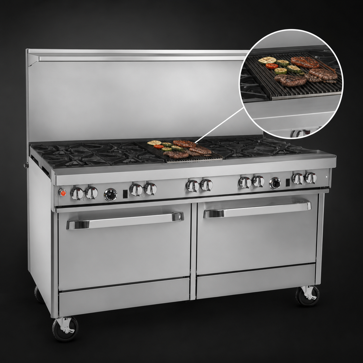 Product image #4 for Southbend Ultimate 60-Inch Gas Restaurant Range with 4 Open Burners, 36-Inch Charbroiler, and 2 Standard Ovens