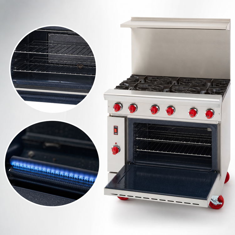 Product image #5 for American Range ARGF-6 36-Inch Green Flame Commercial Gas Range with 6 Open Burners and Standard Oven