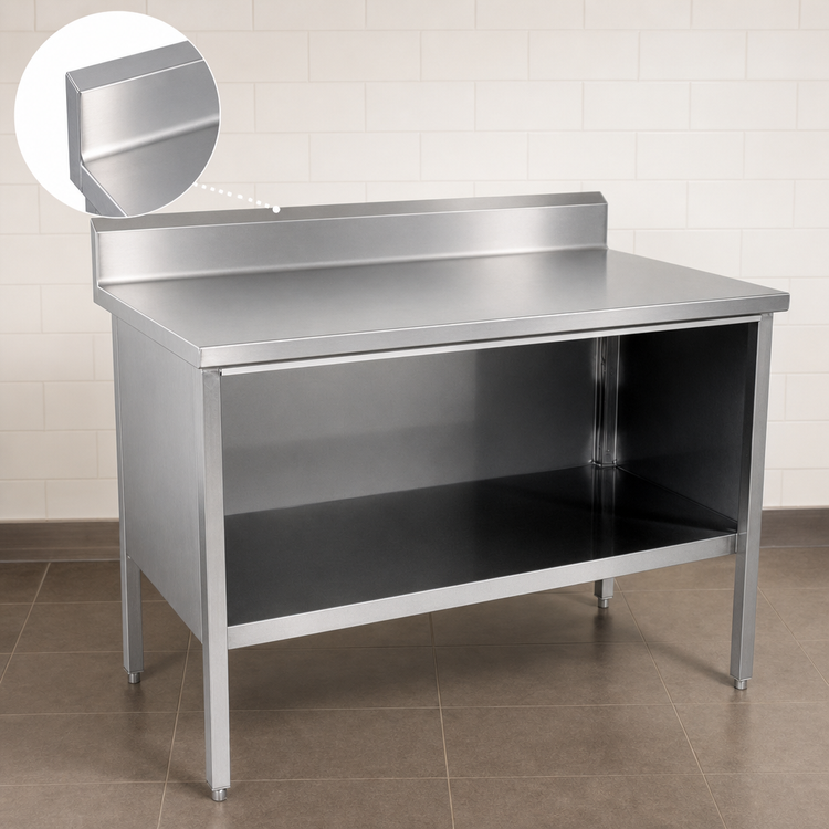 Product image #4 for John Boos Open Front Enclosed Base Work Table, 72 x 24 Inches, 14-Gauge Stainless Steel Top with 5-Inch Backsplash