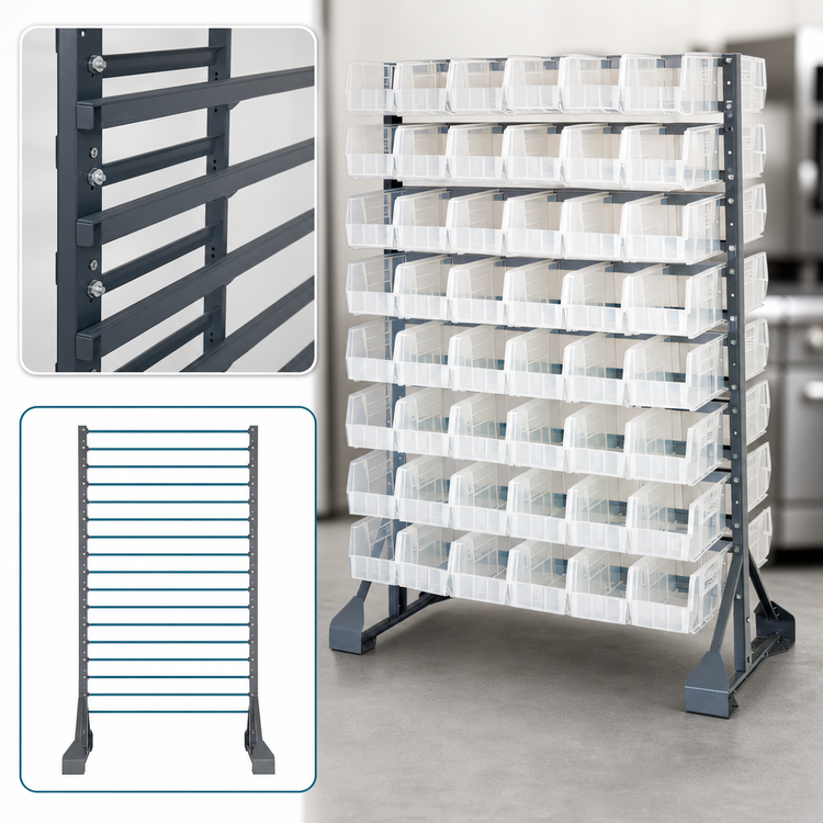 Product image #4 for Quantum Double-Sided Rail Rack with 16 Rails and 96 Clear Bins
