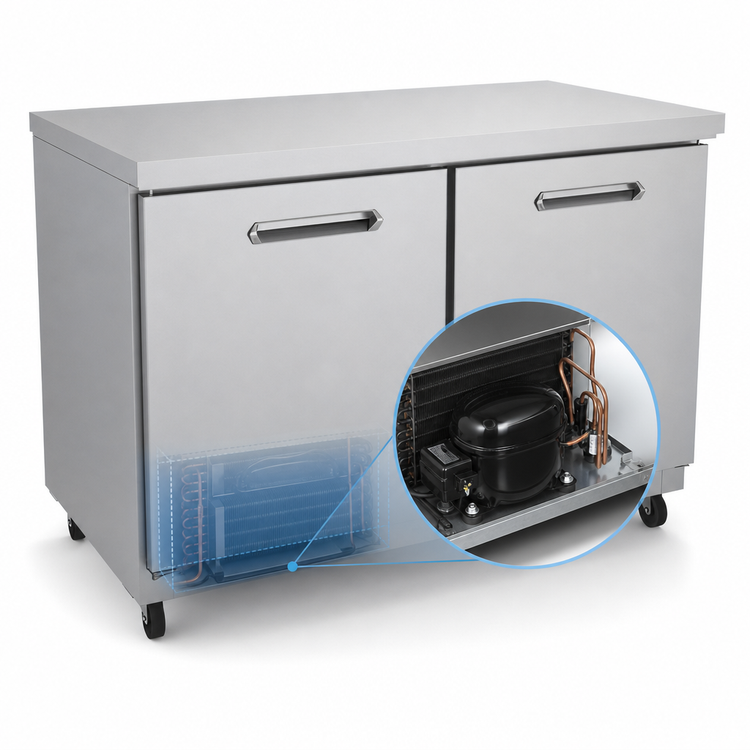 Product image #5 for Kelvinator Commercial Two-Door Undercounter Refrigerator, 48-Inch, 12 Cu. Ft., Self-Contained Rear-Bottom Mounted