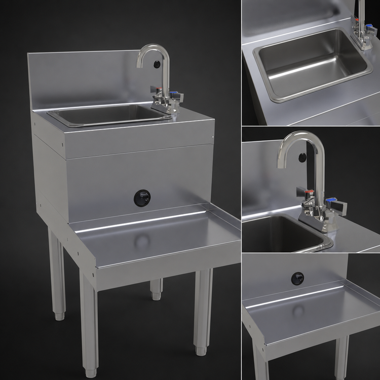 Product image #4 for Glastender Freestanding Underbar Blender Station with Dump Sink and Blender Recessed Step, Right-Side Faucet, 18 x 24 Inches