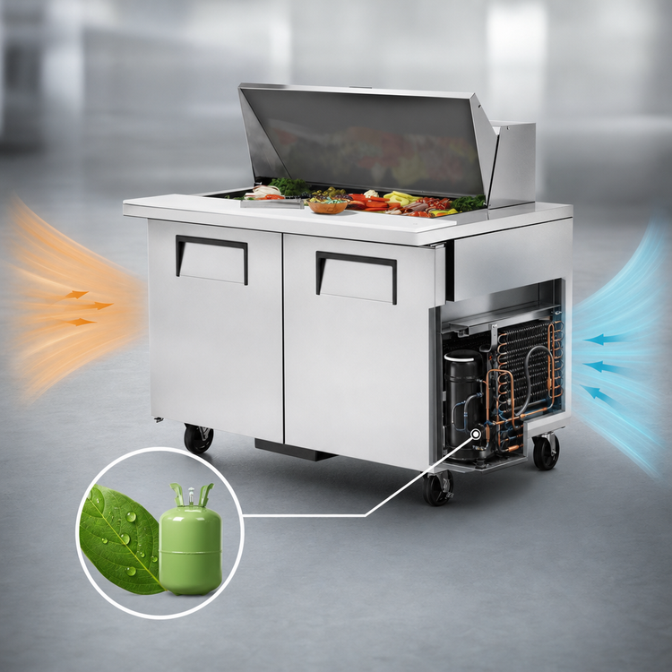 Product image #4 for True 48-Inch Mega-Top 2-Door Sandwich/Salad Prep Table, Self-Contained R290, 18-Pan Capacity