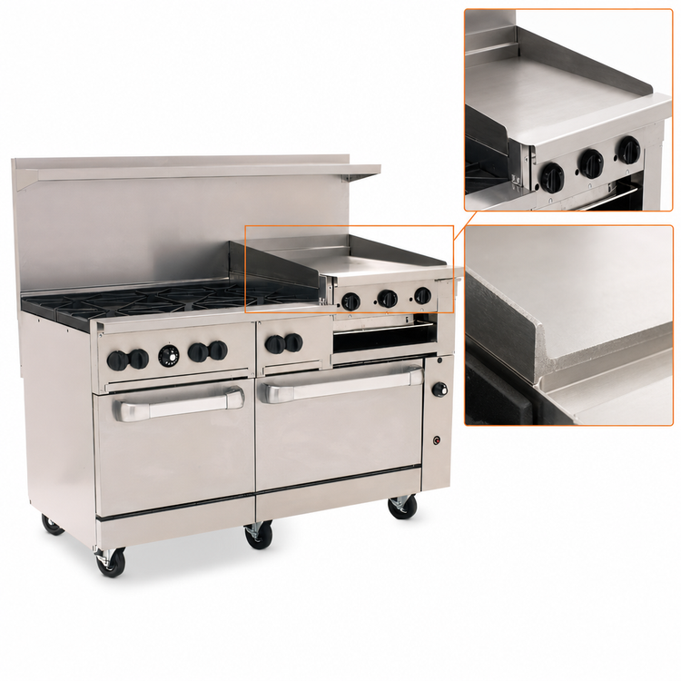Product image #5 for Vulcan Endurance 60-Inch Gas Restaurant Range with 6 Open Burners, 24-Inch Griddle-Broiler, Standard Oven and Convection Oven