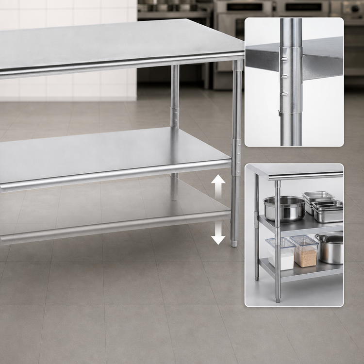 Product image #4 for Advance Tabco 108-Inch x 36-Inch 16-Gauge 430 Stainless Steel Flat Top Work Table with Adjustable Undershelf