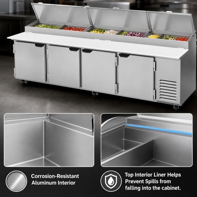 Product image #4 for Beverage-Air DP119HC Four-Door Deli/Pizza Prep Table, 119-Inch, 42.2 Cu. Ft., Side-Mounted Self-Contained Refrigeration