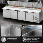 Thumbnail image #4 for Beverage Air DP119HC Four-Door Deli/Pizza Prep Table, 119-Inch, 42.2 Cu. Ft., Stainless Steel, 19-Inch Cutting Board, R290 Refrigeration
