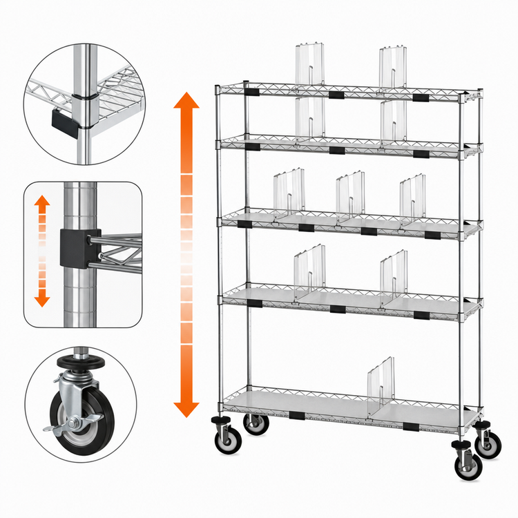 Product image #5 for Metro Chain Reaction Mobile To-Go Order Pick-Up Station with Adjustable Chrome Wire Shelves