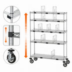 Thumbnail image #5 for Metro Chain Reaction CR1448TGCOPS Mobile To-Go Order Pick-Up Station, 5 Adjustable Chrome Wire Shelves, Clear Inlays, Casters