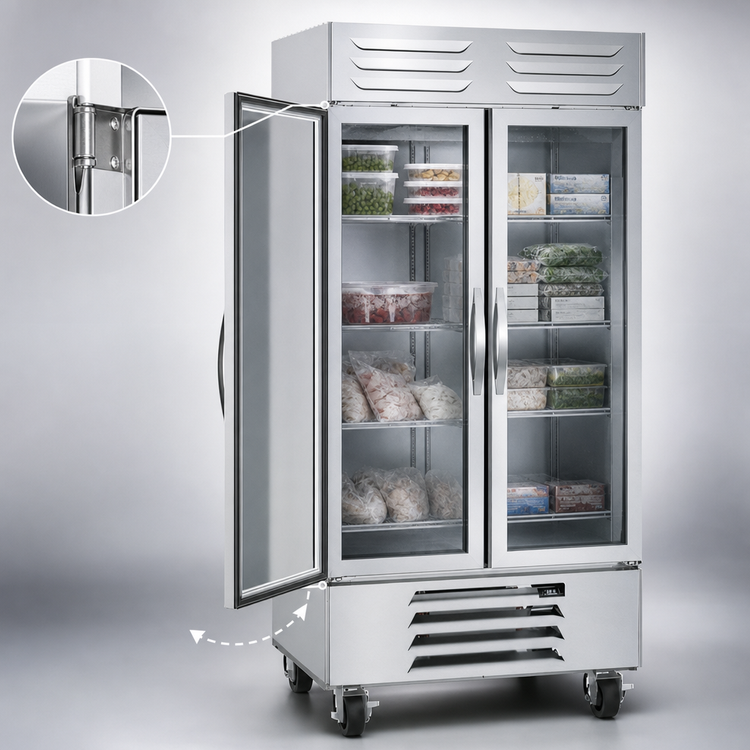 Product image #5 for Beverage-Air Vista® Two-Section Bottom-Mount Self-Contained Reach-In Freezer with Glass Doors, 35.08 Cu. Ft.