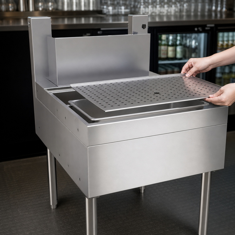 Product image #4 for Glastender BDB-24 Underbar Beer Drainer with Tubing Chase and Front Drain Pan, 24 x 24 Inches