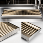 Thumbnail image #4 for Micro Matic USA DP-120DSSPVD-20-P Surface-Mount Drip Tray, 20 x 5 x 3/4 Inches, Stainless Steel with PVD Brass Grid
