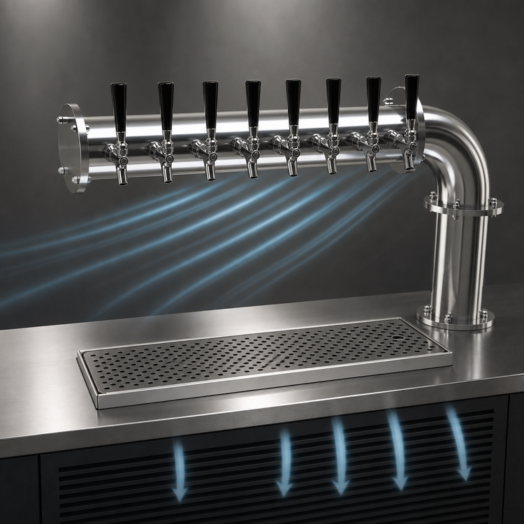 Product image #5 for Pipe Cantilever Countertop Air-Cooled Draft Dispensing Tower with 8 Stainless Steel Faucets