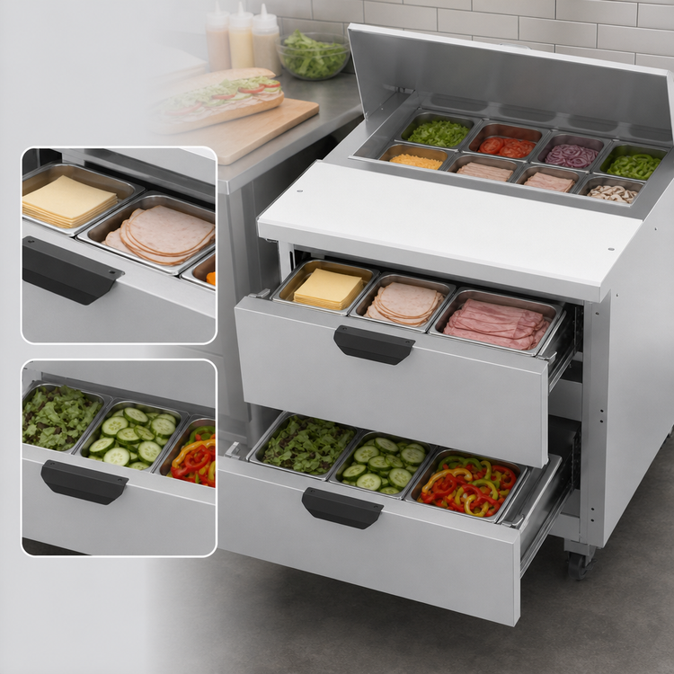 Product image #4 for Beverage-Air 32-Inch 1-Section Sandwich Top Refrigerated Prep Table with 2 Drawers