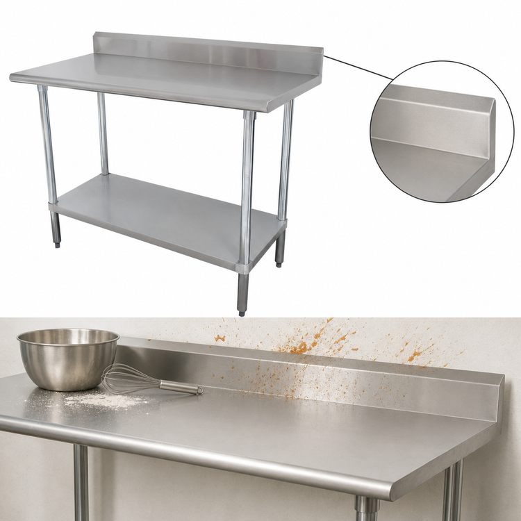 Product image #4 for Advance Tabco Special Value 84-Inch x 24-Inch 16-Gauge 430 Stainless Steel Work Table with 5-Inch Backsplash and Adjustable Undershelf