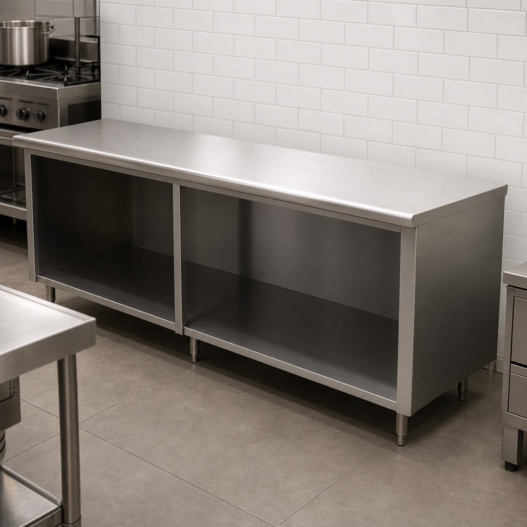 Product image #4 for Advance Tabco Special Value Economy 108 Inch x 24 Inch Flat Top Open Base Stainless Steel Work Table