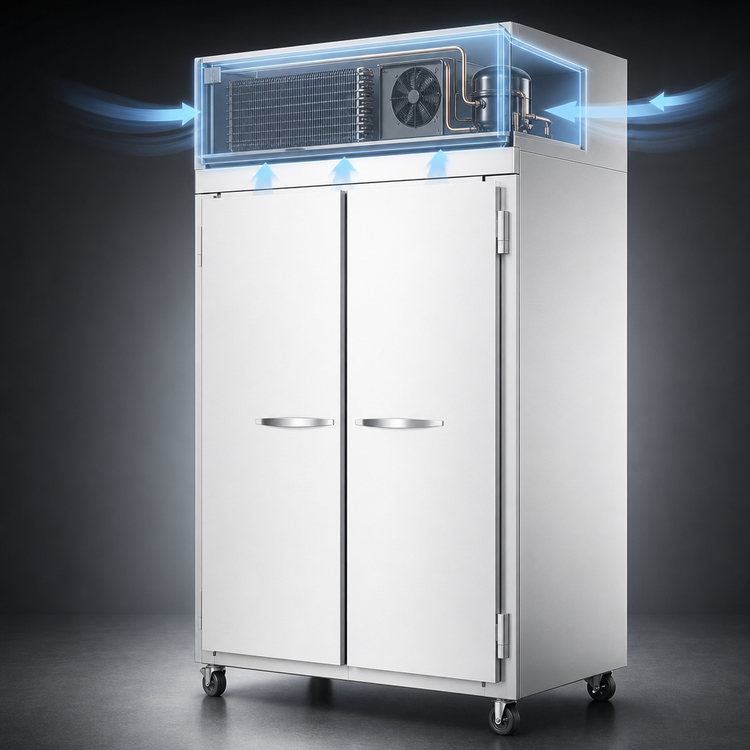 Product image #4 for Beverage-Air P-Series Extra Tall Roll-Thru Refrigerator, One-Section, Top-Mount Self-Contained, Two Solid Doors