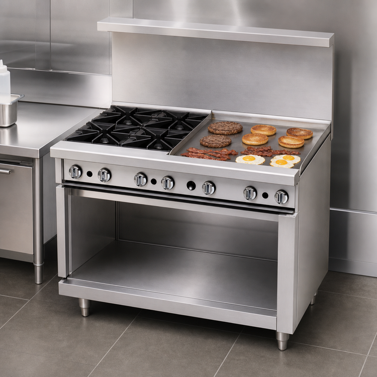 Product image #4 for Imperial Pro Series 36-Inch Gas Restaurant Range with 2 Open Burners, 24-Inch Griddle, and Open Cabinet Base