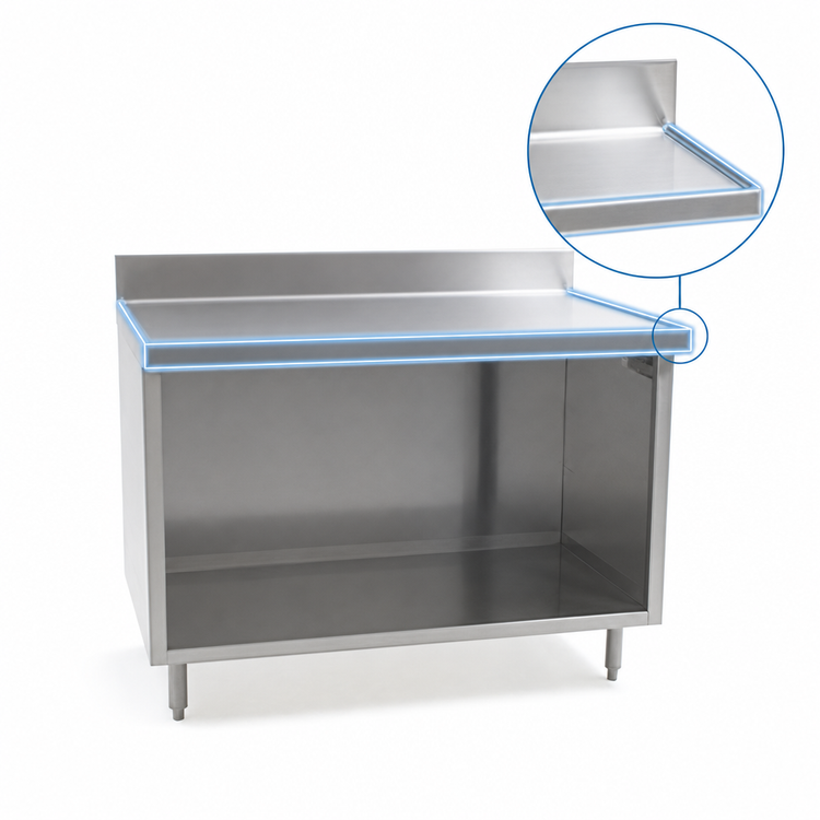 Product image #4 for Eagle Spec-Master Marine Series Underbar Work Table with Open Front Cabinet Base and 4-1/2 Inch Backsplash, 96 Inch x 30 Inch
