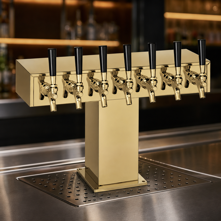 Product image #4 for Perlick 10-Faucet Wide Base Extra High Glycol-Cooled Tee Draft Beer Tower, Tarnish-Free Brass