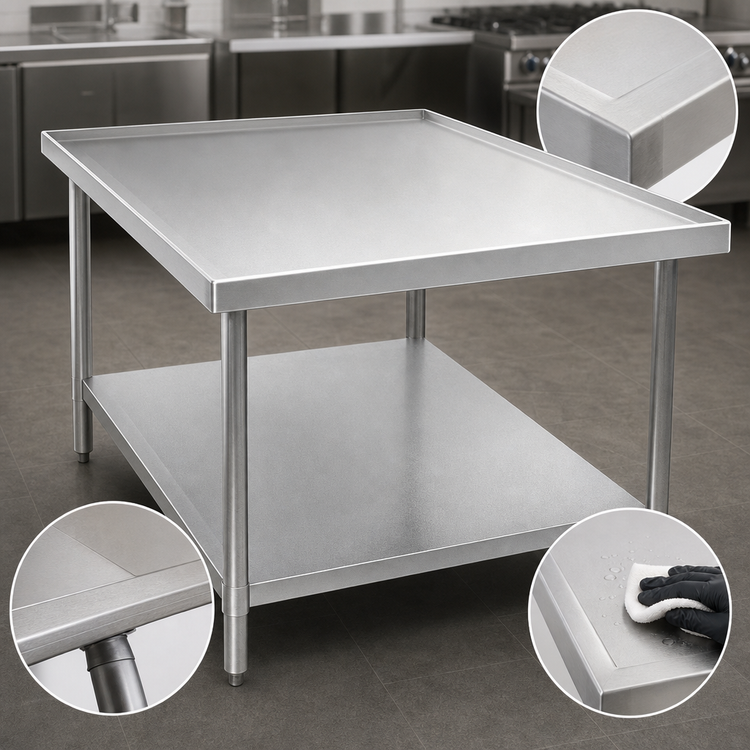 Product image #4 for Spec-Master Marine Series 144"W x 36"D 14-Gauge Stainless Steel Work Table with Marine Edge and Adjustable Galvanized Undershelf