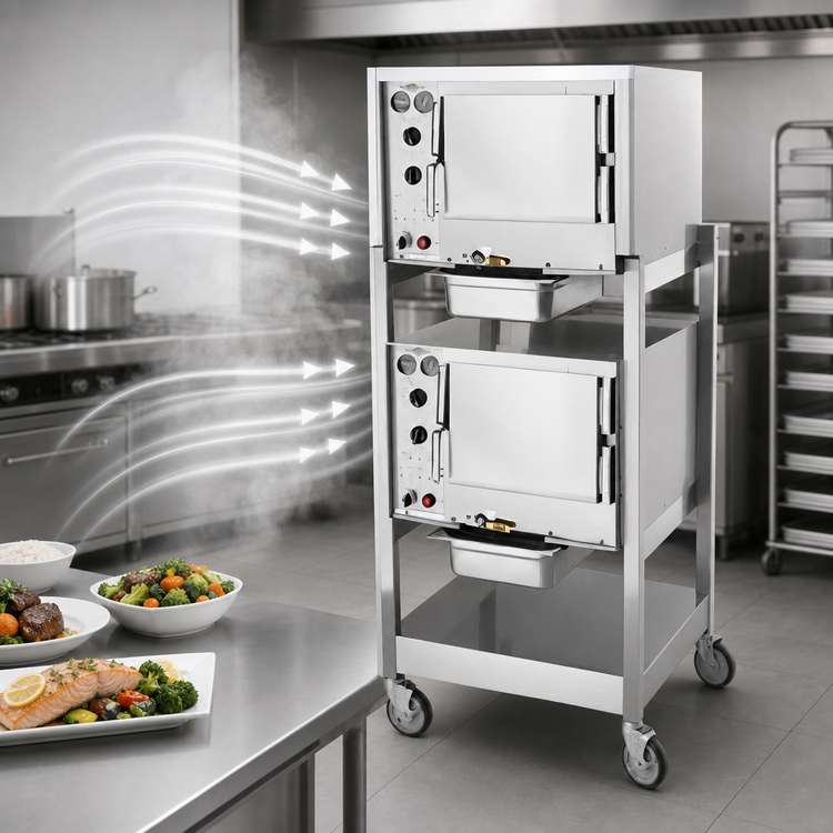 Product image #4 for AccuTemp Steam'N'Hold 2-Cavity Double-Stacked Connectionless Vacuum Steamer with Stand and Casters, Electric