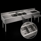 Thumbnail image #4 for Eagle Group 2200 Series BC9C-22R&L 108-Inch 304 Stainless Steel Underbar Combination Unit with 3 Center Sink Bowls, Dual Ice Bins and Drainboards