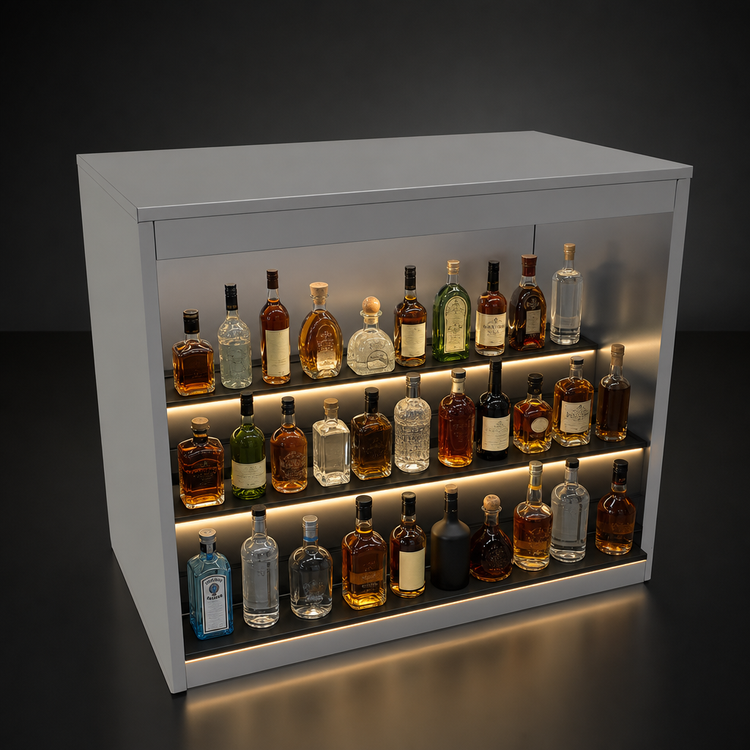 Product image #4 for Glastender BLD-42-S Open Front Back Bar Liquor Display Cabinet, 42 Inch Wide, 3-Step LED Display
