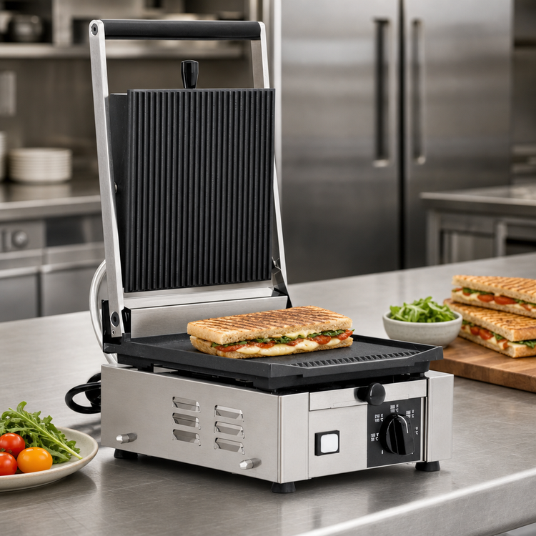 Product image #4 for Trento Single Countertop Electric Panini Press with 10 x 9 Inch Ribbed Cast Iron Plates