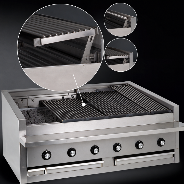 Product image #4 for Bakers Pride Dante Series 48-Inch Low-Profile Countertop Gas Radiant Charbroiler with Floating Rod Grates and Glo-Stones